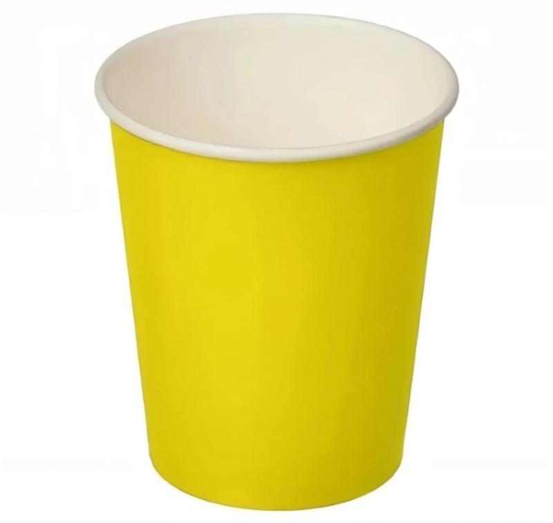 Стакан бумажный однослойный желтый, 250 мл