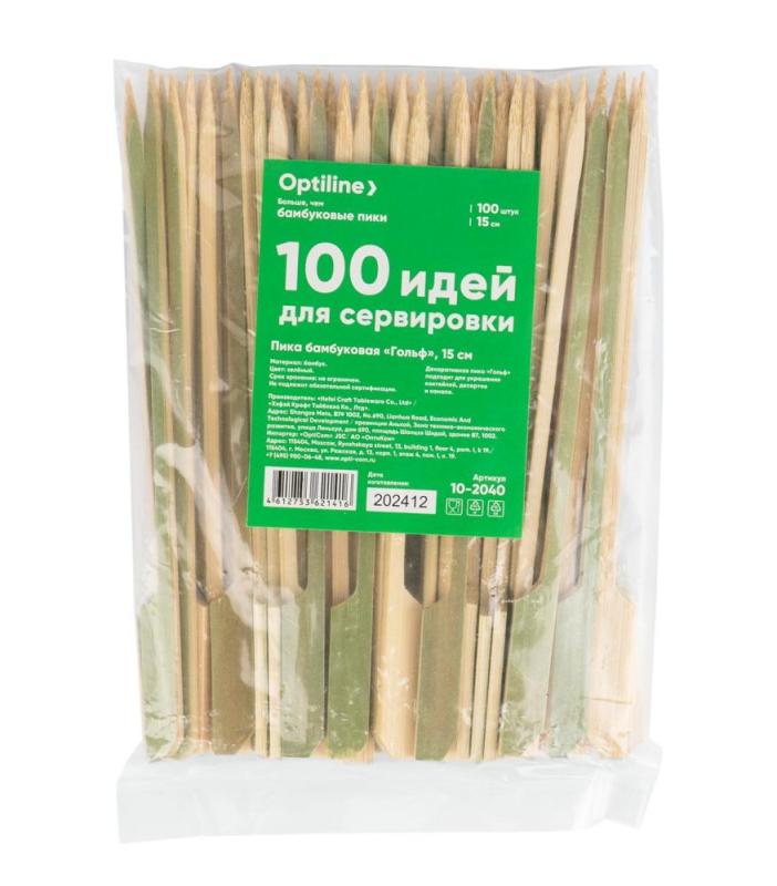 Пики для канапе Optiline Гольф, зеленые, бамбуковые, 15 см