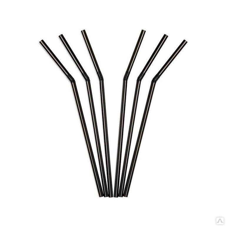 Трубочки для коктейлей гофрированные, 24см,d 5 мм, черные, 